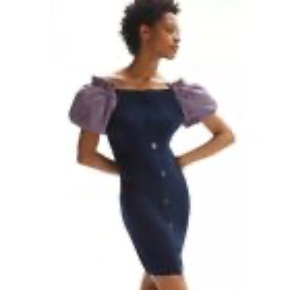 NWT Anthropologie Maeve Puff-Sleeved Mini Dress Navy MEDIUM M - Picture 1 of 1